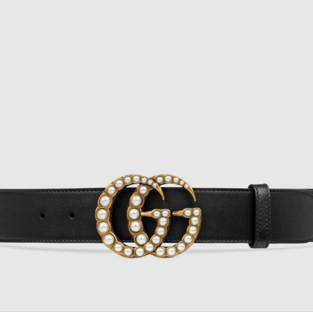 Gucci Extra Wide Calfskin Crystal Double G Waist Belt
